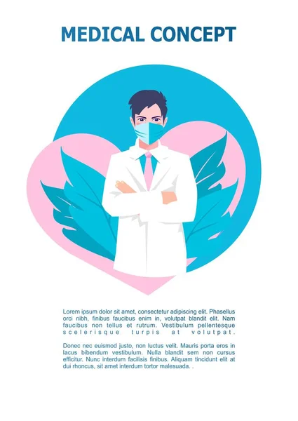 Ilustração Vetorial Poster Vertical Conceito Medicina Médico Cardiologista Máscara Fundo —  Vetores de Stock