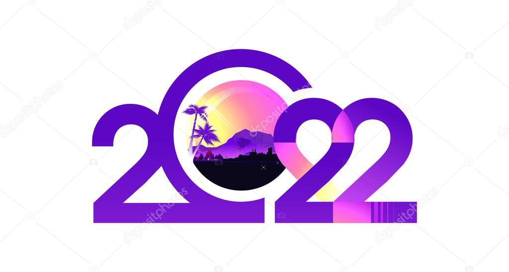 horizontal banner concept tropical landscape in figures of year 2022 holiday calendar website cover white background greeting card