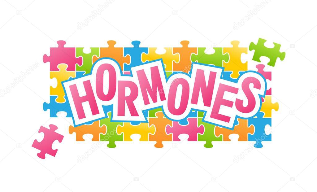 conceptual vector illustration human hormones puzzles one picture, lack of elements on a white background