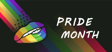 Vektör çizimi. Homoseksüel aşk konsepti amblemi, uygulamalı LGBT bayrağı olan dudaklar