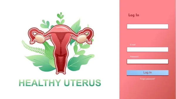 Medical Care Website Login Page Female Genital Organ Uterus Information — Stock Vector