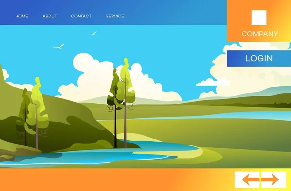 Modello Banner Vettoriale Home Landing Page Cartoni Animati Natura Selvaggia — Vettoriale Stock