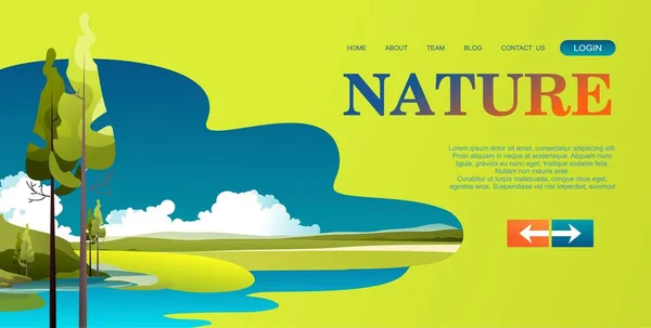 Modelo Banner Vetorial Para Home Landing Page Desenhos Animados Natureza — Vetor de Stock