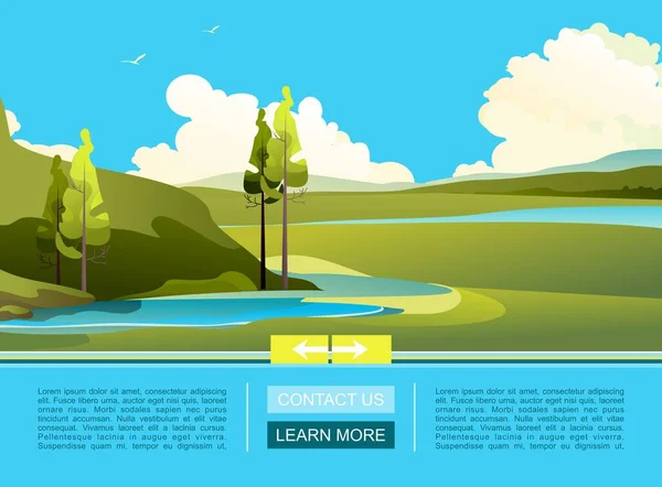 Vector Banner Template Home Landing Page Cartoon Wild Nature Landscape — Stock Vector
