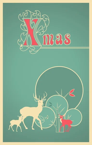 Christmas vintage postcard with deer — Stock Vector