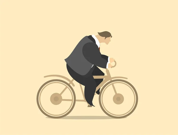 Joven hombre feliz en un traje de negocios montar en bicicleta — Vector de stock