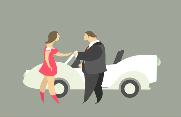 Mężczyzna i kobieta w pobliżu samochodu — Wektor stockowy