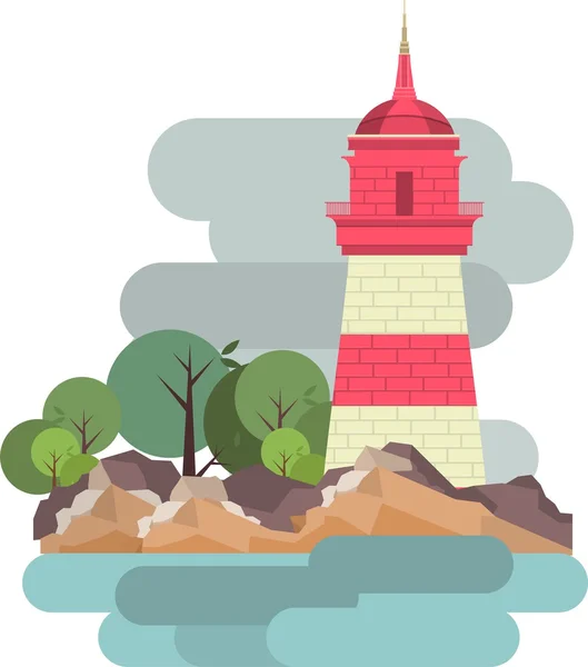 Lighthouse On Cliff — Stock Vector