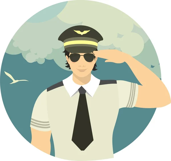 Airline pilot in a round emblem — Stock Vector