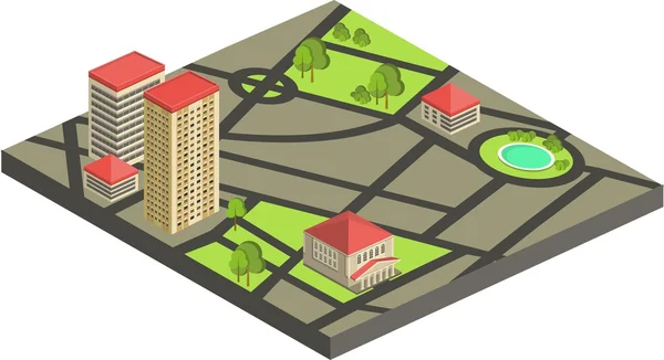 Concetto di mappa della città isometrica — Vettoriale Stock