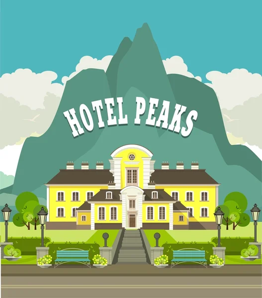Hotel liegt am Fuße des Berges — Stockvektor