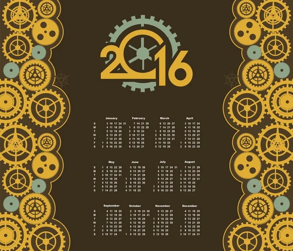 Calendario meccanismo Steampunk 2016 — Vettoriale Stock