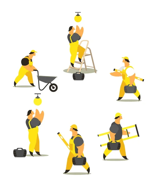 Conjunto de trabajadores en ropa de trabajo — Vector de stock