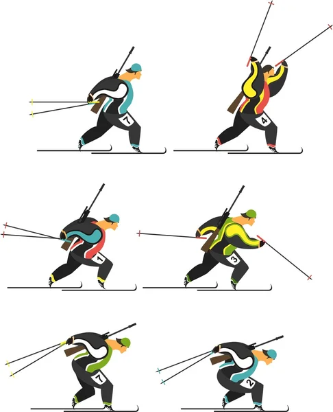 Set biatlón esquiadores — Vector de stock