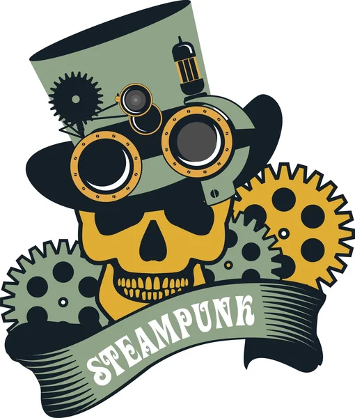 Totenkopf mit Steampunk-Mechanismus — Stockvektor