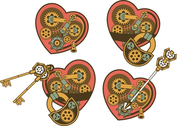 Steampunk mechanism heart — Stock Vector