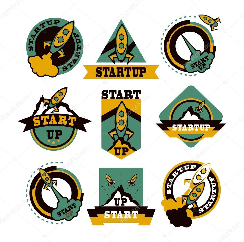 Set of vector icons logos rockets on a white background