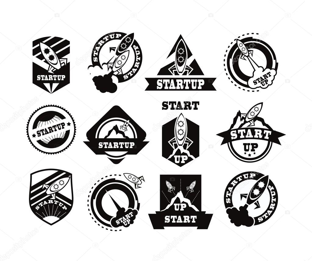 Set of vector icons logos rockets on a white background