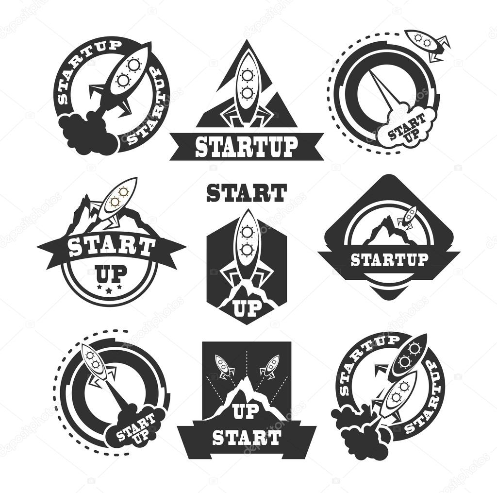 Set of vector icons logos rockets on a white background