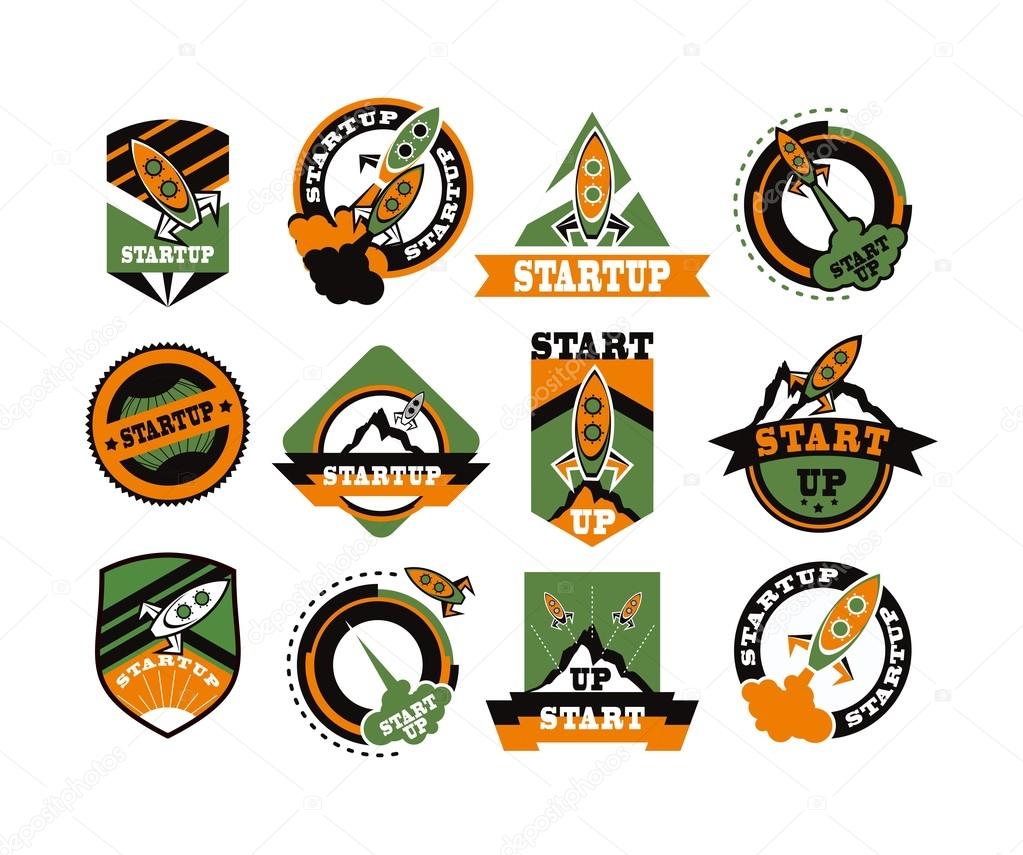 Set of vector icons logos rockets on a white background