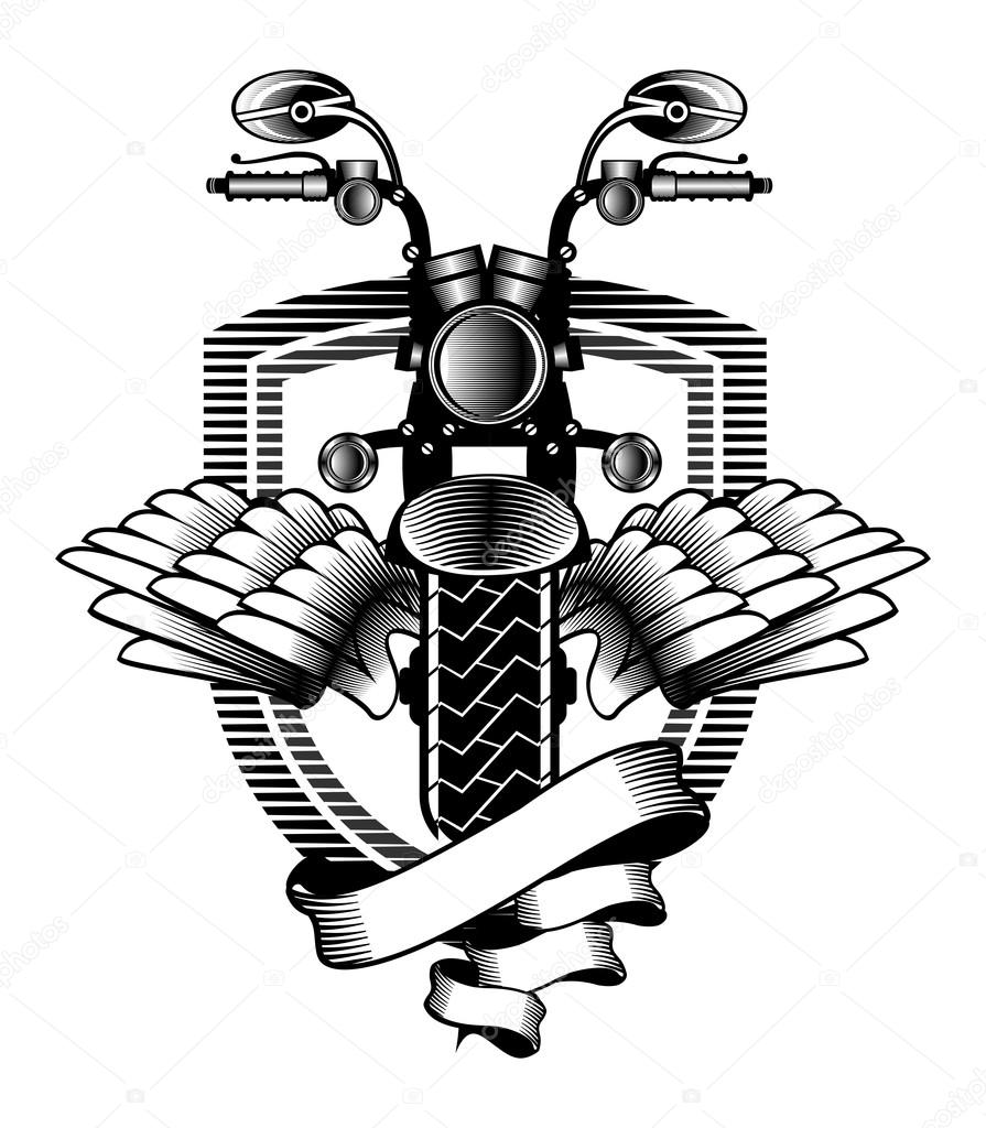 Vector emblem retro motorcycle in the steampunk style on a white background