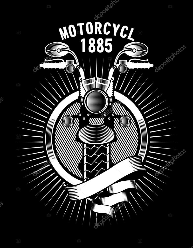 Vector emblem retro motorcycle in the steampunk style on a black background