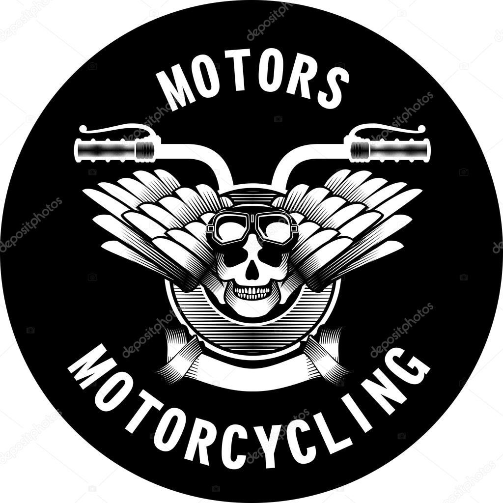 Vector emblem retro motorcycle in the steampunk style on a white background