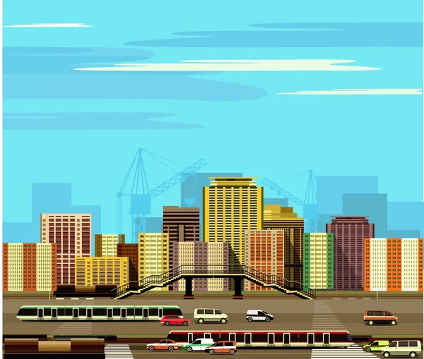 Edificios de la ciudad y la autopista — Vector de stock