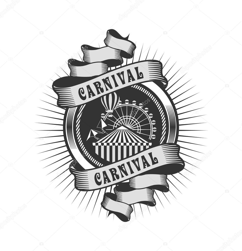 Vector emblem badges carnival and amusement park in the style of steam punk round shape