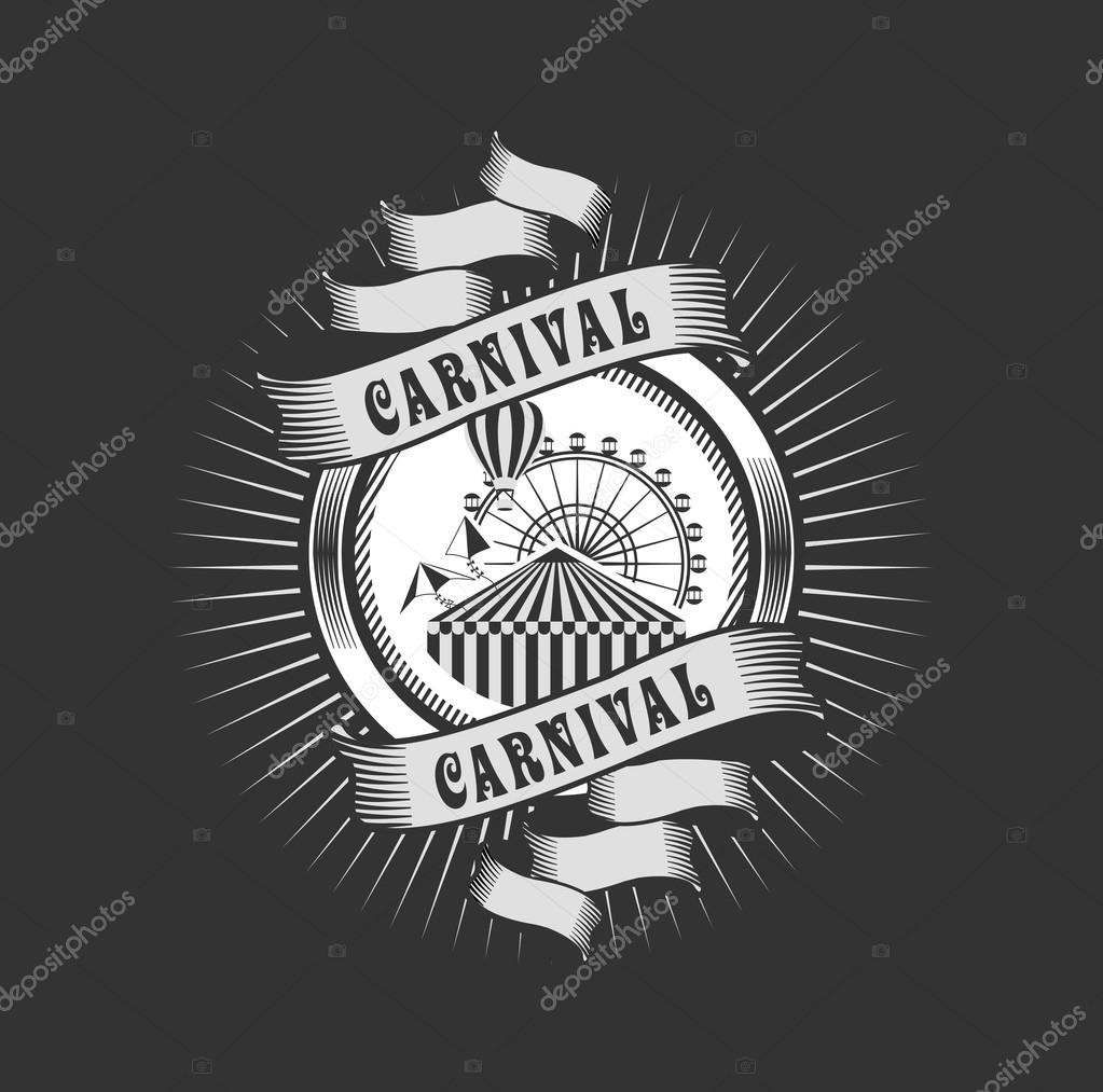 Vector emblem badges carnival and amusement park in the style of steam punk round shape