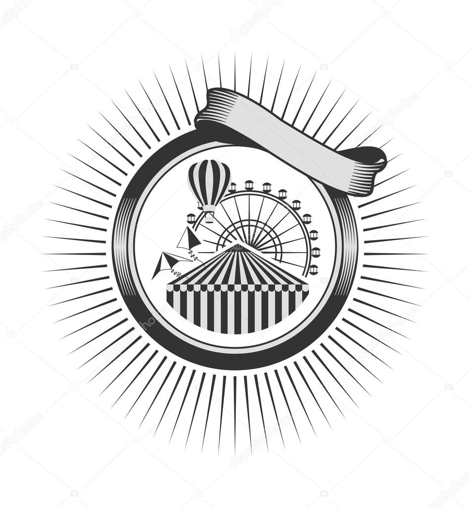 Vector emblem badges carnival and amusement park in the style of steam punk round shape