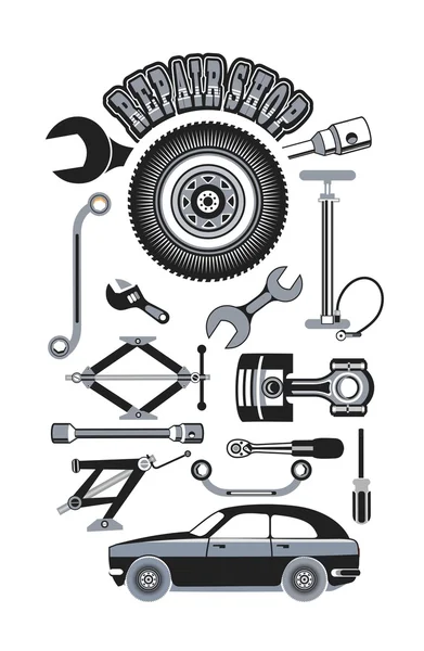 Набор инструментов для ремонта автомобилей — стоковый вектор
