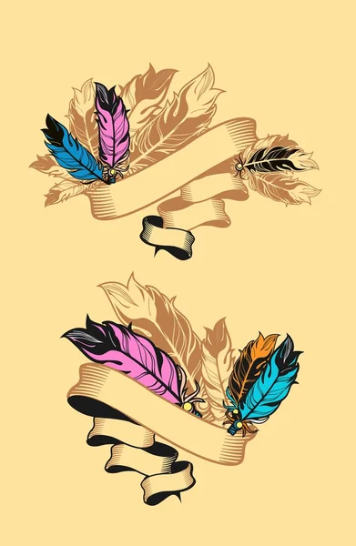 Banner con plumas — Vector de stock