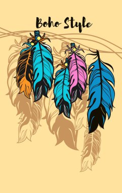 Boho çok renkli tüyler