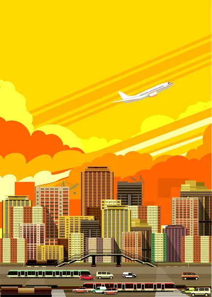 Vista del paisaje urbano de la ciudad — Vector de stock