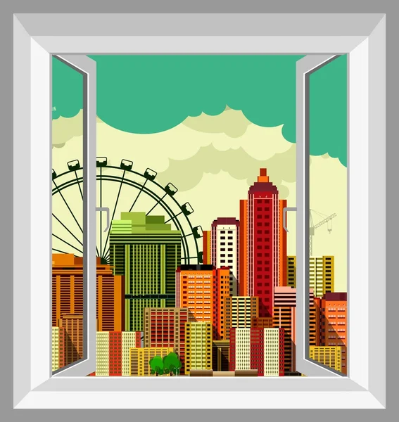 Vista de la ciudad desde la ventana — Vector de stock