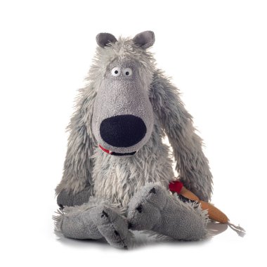 Beyaz arka planda yumuşak oyuncak kurt