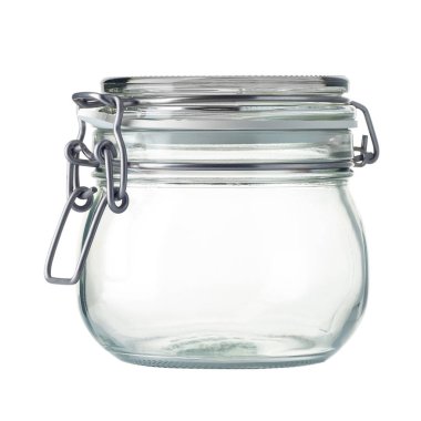 Baharatlar için cam kavanoz, beyaz arka planda