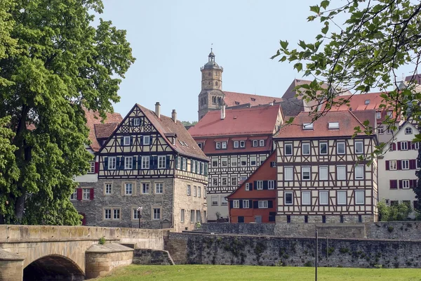 Vista da cidade de uma cidade chamada Schwaebisch Hall no sul da Alemanha — Fotografia de Stock