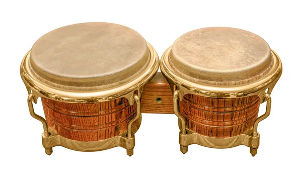 Pair of wooden bongo drums in white back — Stok fotoğraf