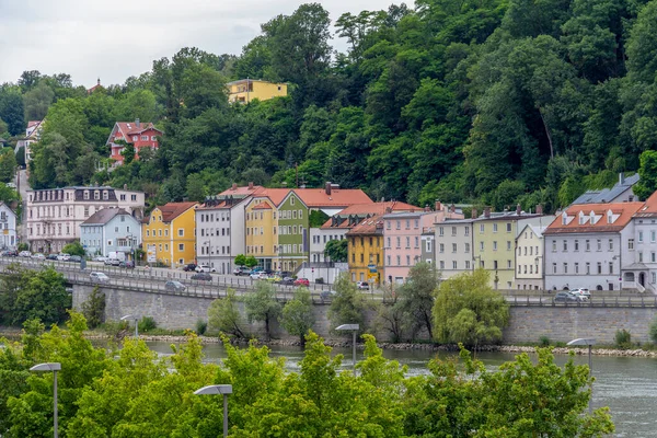 Passau Vízparti Benyomásai Németországi Alsó Bajorország Egyik Városa Nyáron — Stock Fotó