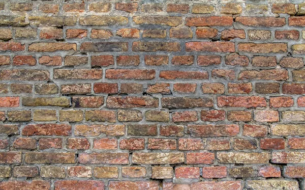 Volledig Frame Verweerd Rundown Baksteen Muur Achtergrond — Stockfoto