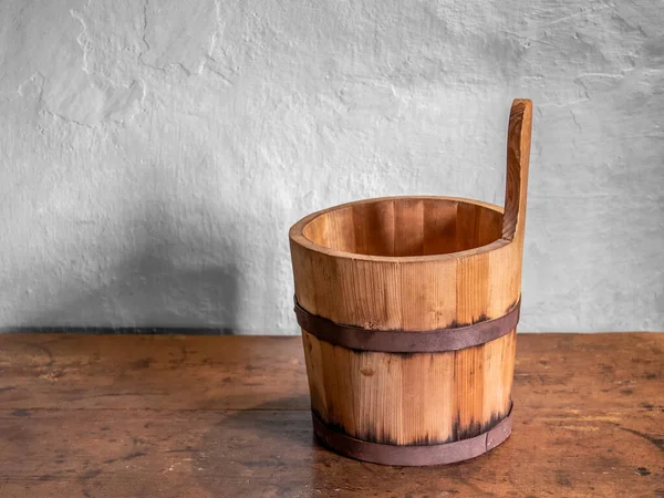 Historic Wooden Bucket Wooden Table — Stock Photo, Image