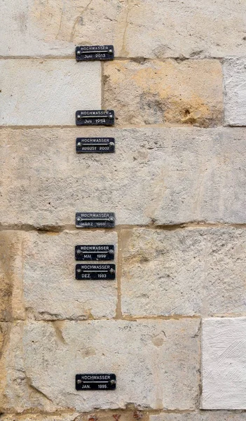 Marcas Inundação Uma Fachada Casa Vista Straubing Uma Cidade Baixa — Fotografia de Stock