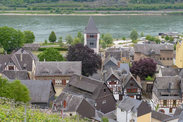 Vista Aérea Bacharach Uma Cidade Distrito Mainz Bingen Renânia Palatinado — Fotografia de Stock