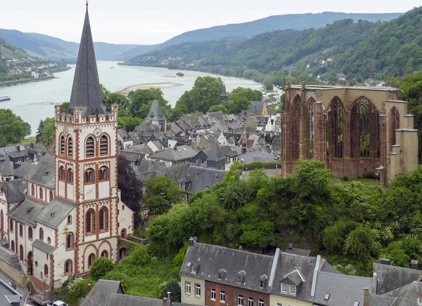 Flygfoto Över Bacharach Stad Stadsdelen Mainz Bingen Rheinland Pfalz Tyskland — Stockfoto