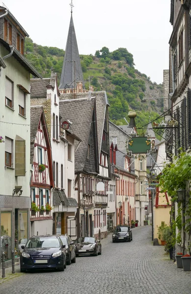 Városra Néző Bacharach Város Mainz Bingen Kerületben Rajna Vidék Pfalz — Stock Fotó