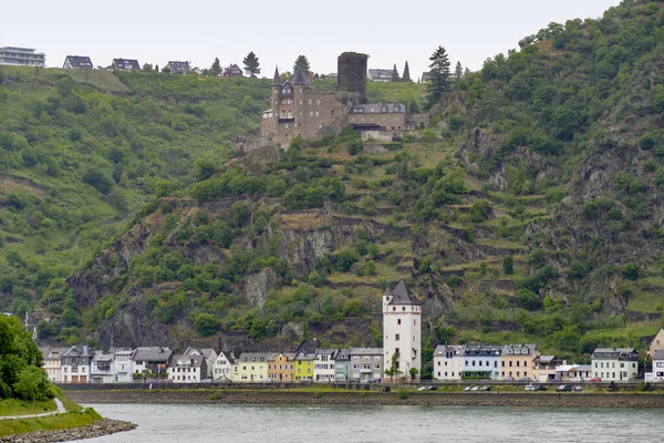 Sankt Goarshausen Met Kasteel Katz Aan Rijnkloof Rijnland Palts Duitsland — Stockfoto