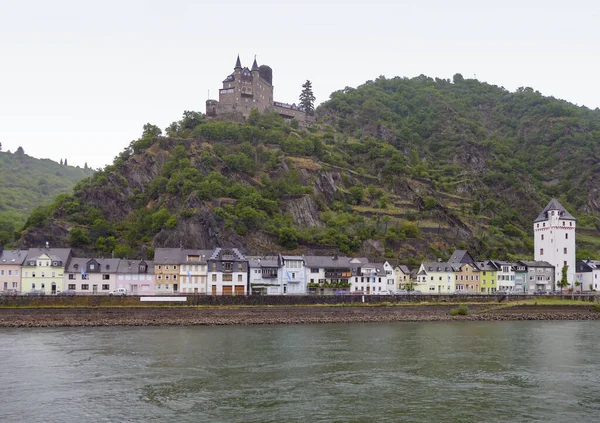 Sankt Goarshausen Com Castelo Katz Desfiladeiro Reno Renânia Palatinado Alemanha — Fotografia de Stock
