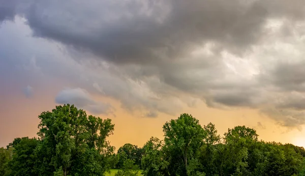 Stormyl Landskap Med Trädtoppar Kvällen Södra Tyskland — Stockfoto